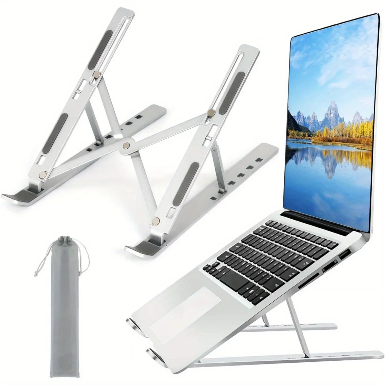 Cooling Stand Tablet - 折りたたみ式アルミ製ノートパソコンスタンド、人間工学に基づいた冷却機能付き、持ち運び可能な高さ調整可能なデスク用コンピューターホルダー、MacBookやノートパソコン対応