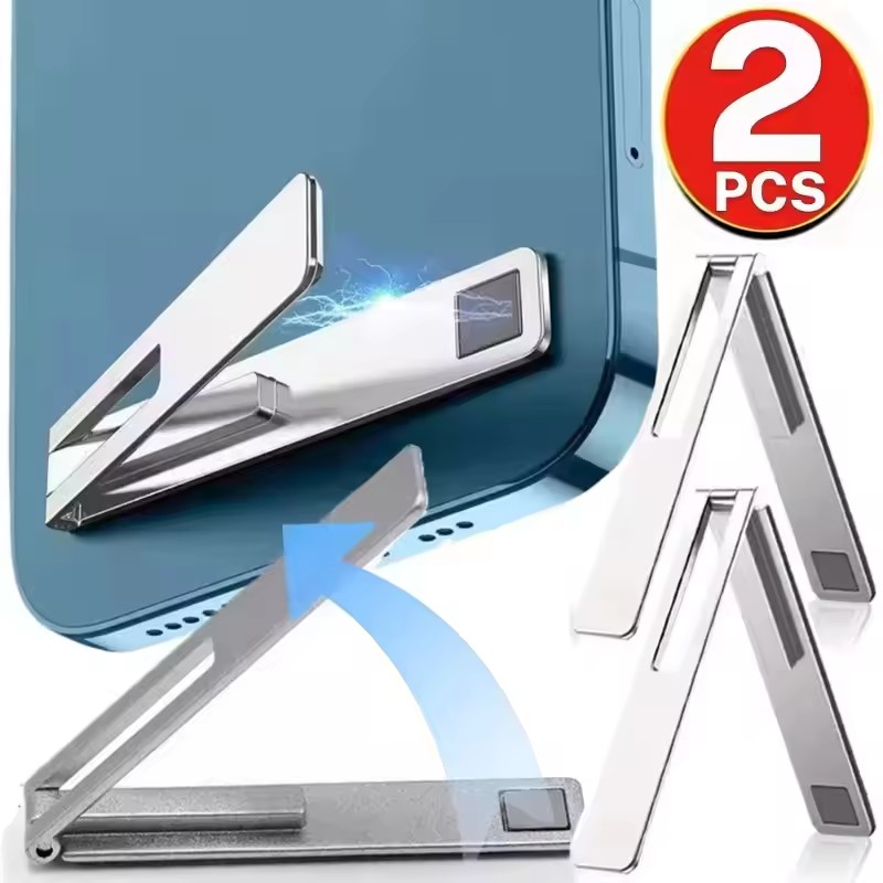 Tablet Phone Accessories - 目に見えない超薄型磁気携帯電話ホルダー スタンド 金属合金製折りたたみ式携帯電話キックスタンド デスクトップタブレットブラケットサポート