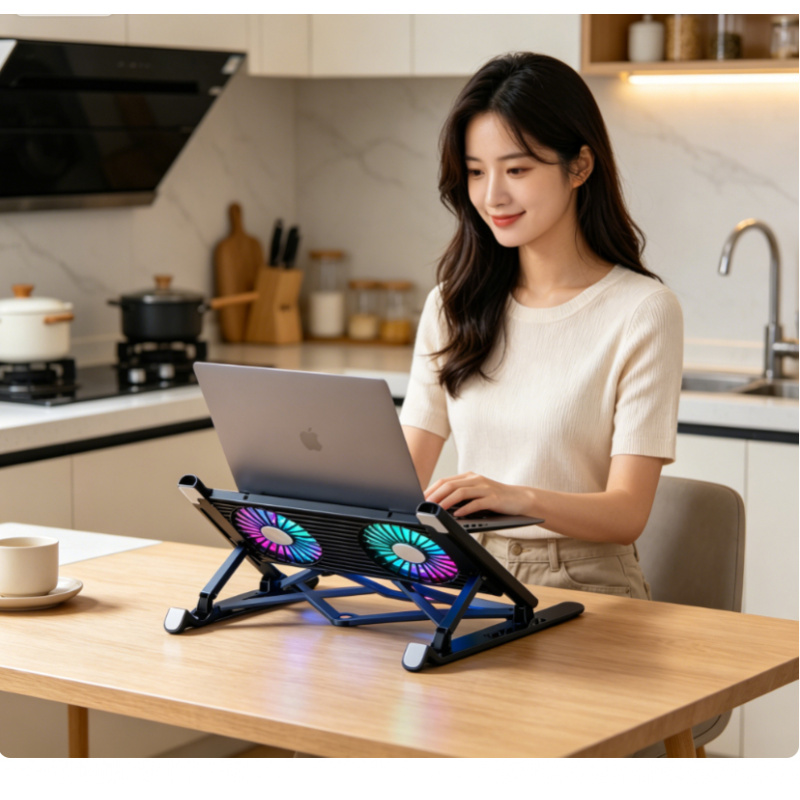 Cooling Stand Tablet - 新しいノートパソコンクーラーベーススタンド折りたたみ式ノートパソコン冷却パッドポータブル調整可能なノートブックスタンド13-17.3インチ用4ファン付き