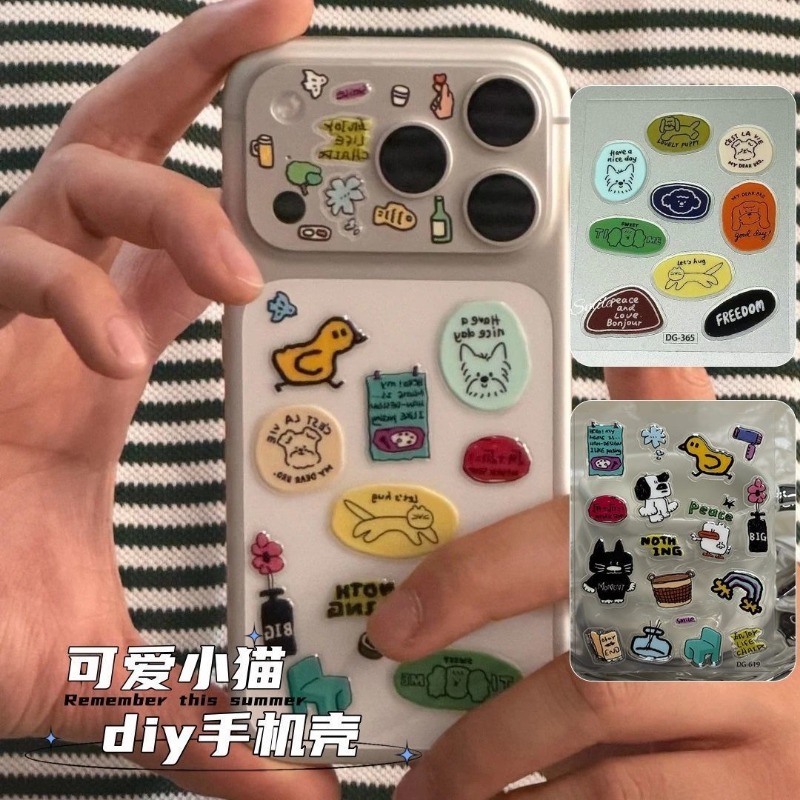 かわいい漫画の猫犬3D透明樹脂ステッカーゼリーデカールDIY - Tablet Phone Accessories のレビューと価格
